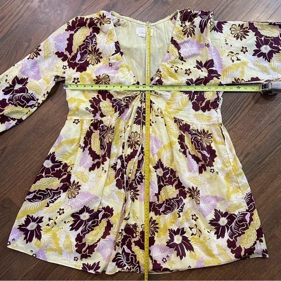 Anthropologie Plus Size V Neck Yellow Floral Mini Dress XL - Picture 8 of 13